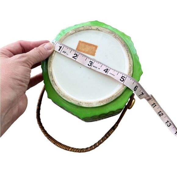 Vintage Japanese Hand-Painted Ceramic Jar with Lid & Handle – Green Pagoda Scene - Picture 11 of 14